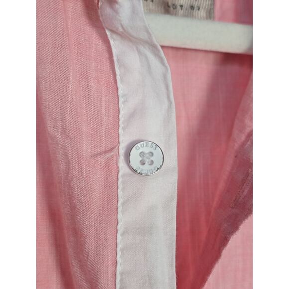 Guess Men's Large Popover, Logan Shirt Pink Regular Fit Button Up Cotton Preppy - Picture 2 of 9